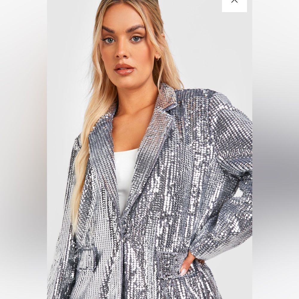 Sparkly sequin silver blazer Boohoo oversized Eras tour the man outfit size 14